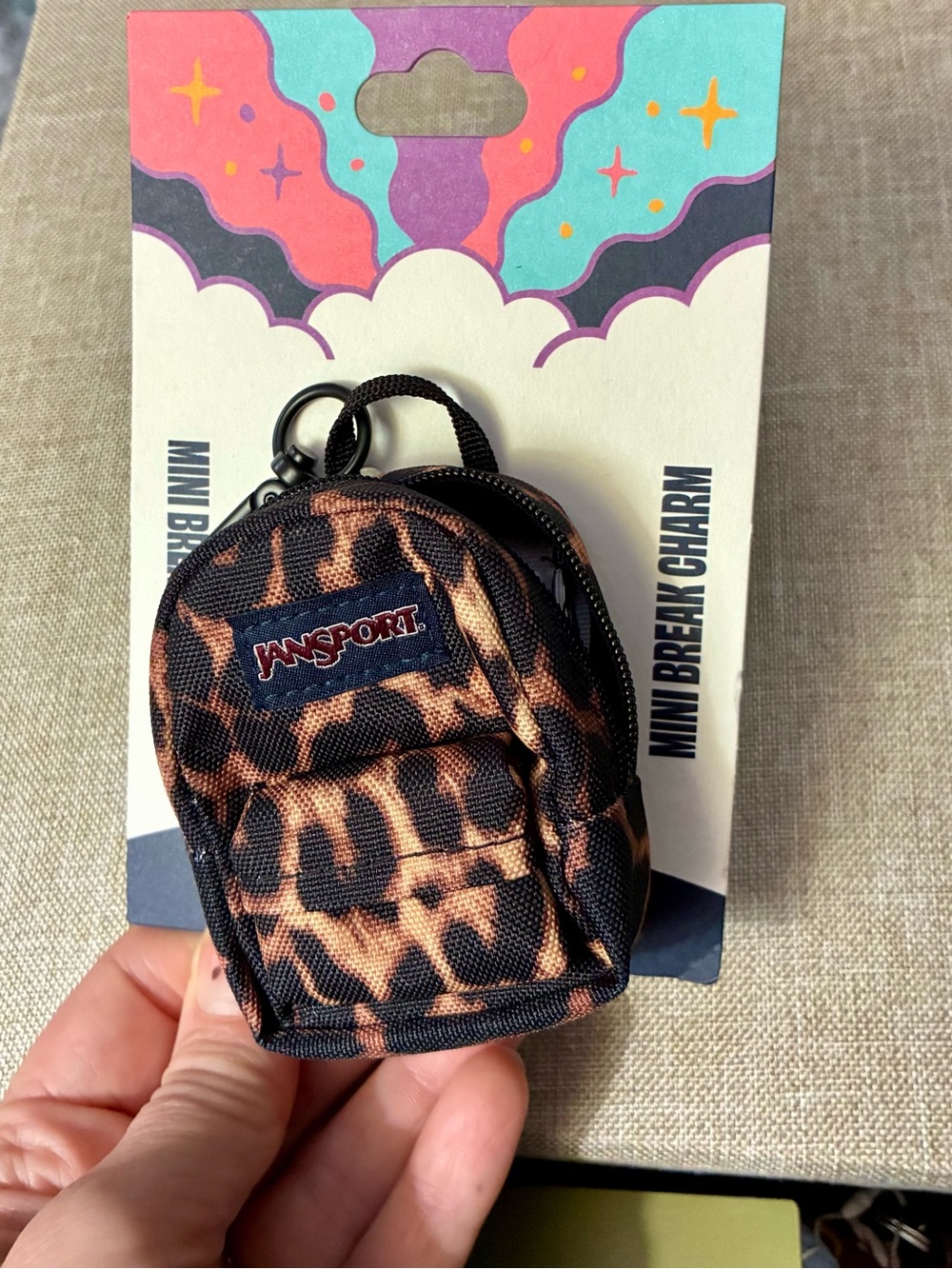 NEW Jansport mini backpack keychain RARE break bag charm animal illusion leopard
